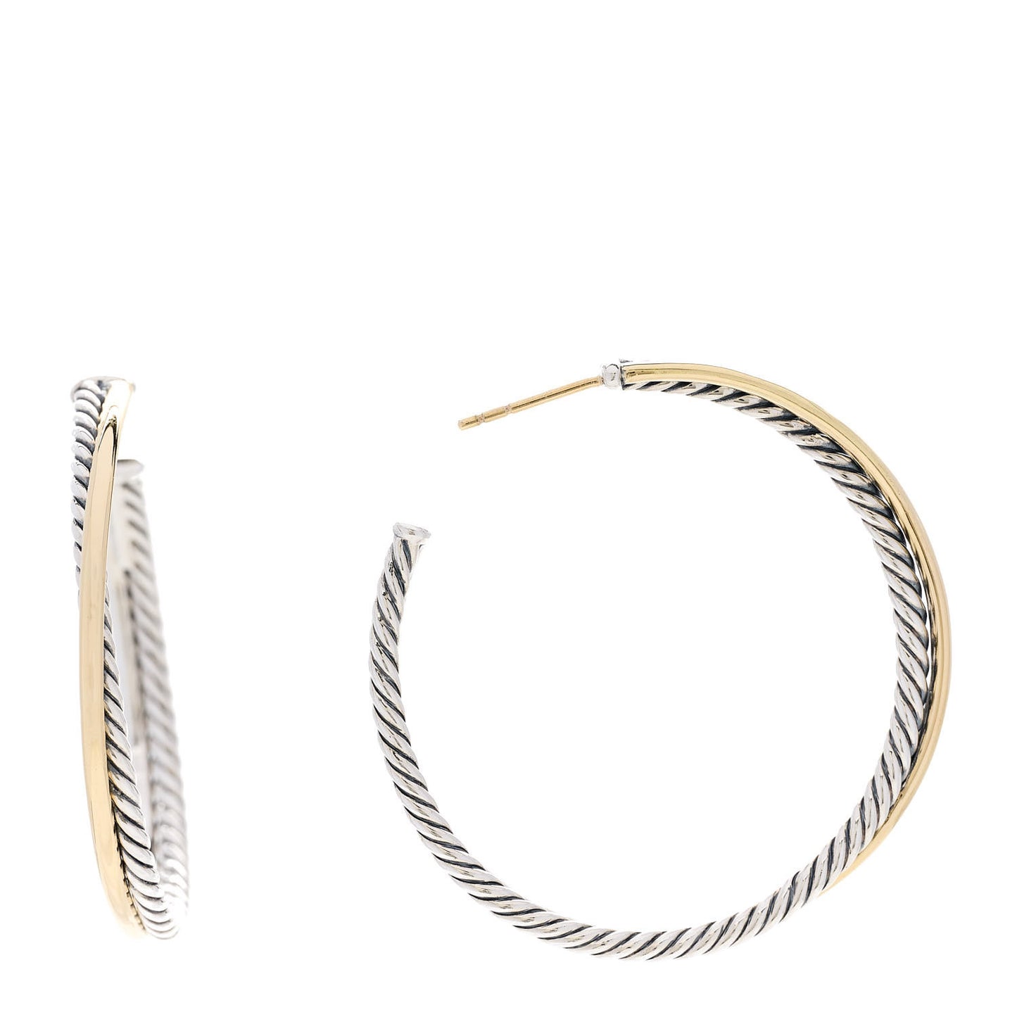Sterling Silver 18K Yellow Gold 44mm Extra Large Crossover Cable Hoop Earrings