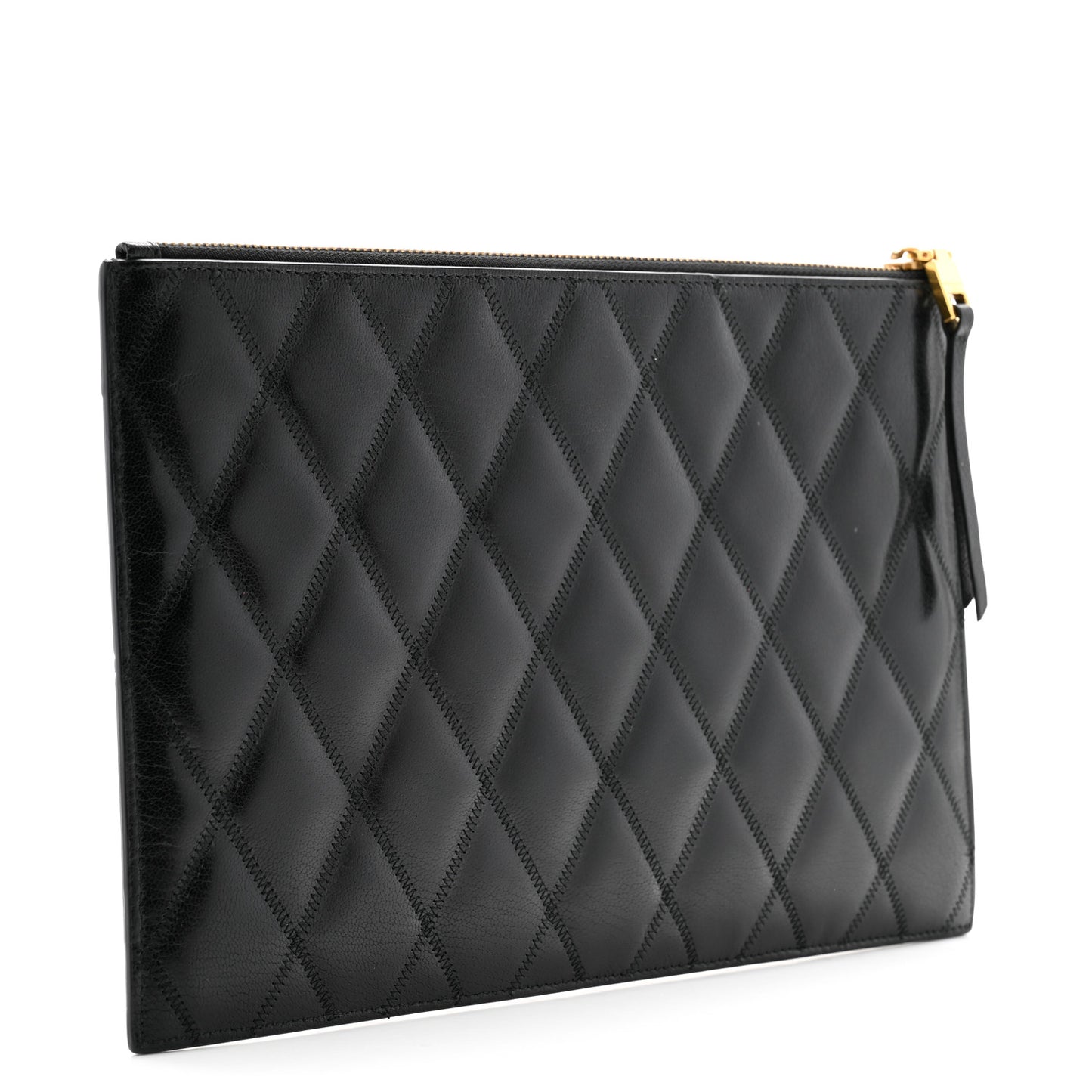 Goatskin Diamond Quilted GV3 Medium Pouch Black