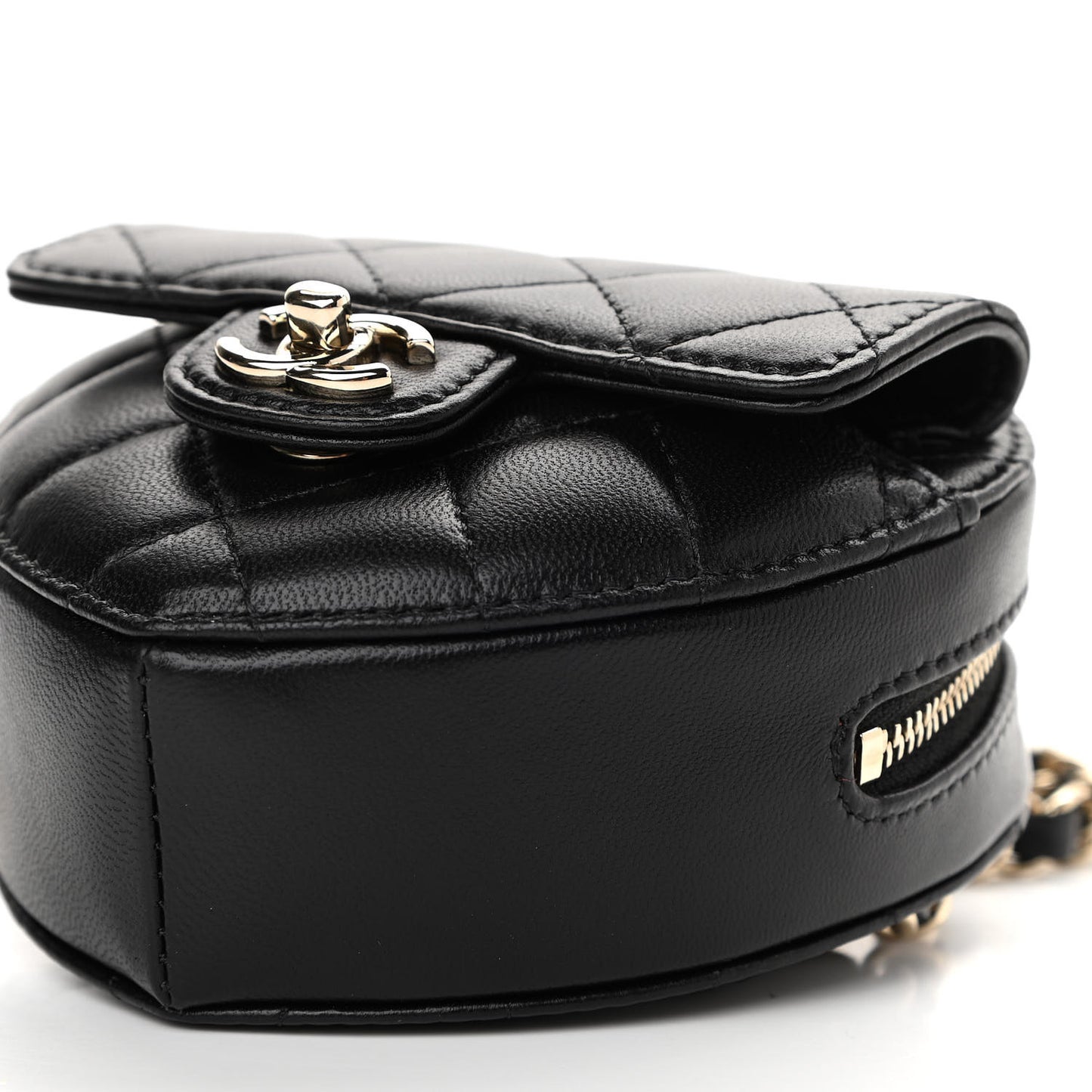 Lambskin Quilted CC In Love Heart Waist Belt Bag With Chain Black