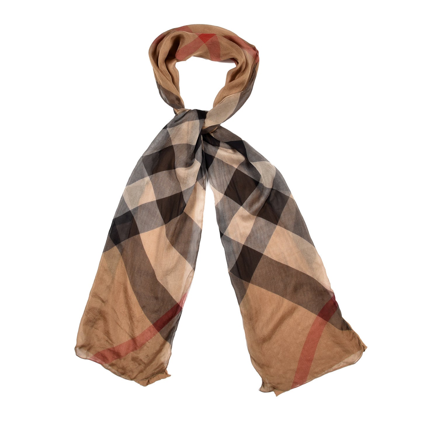 Modal Silk Cashmere Mega Check Lightweight Scarf Camel