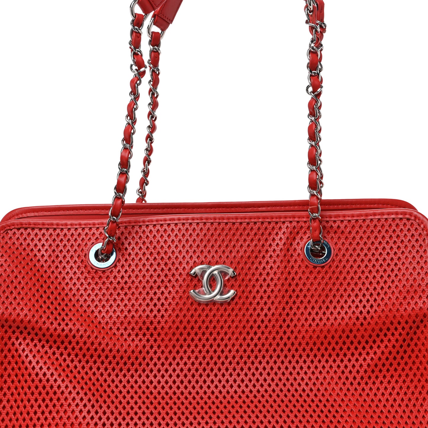 Calfskin Perforated Up In The Air East West Tote Red