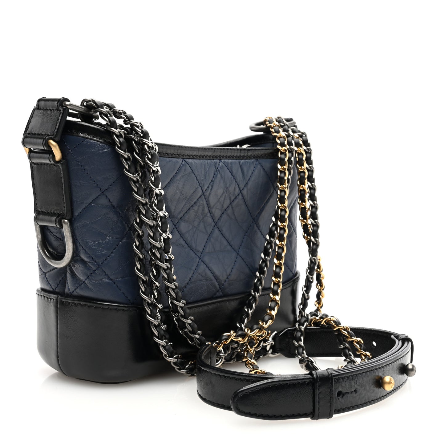 Aged Calfskin Quilted Small Gabrielle Hobo Navy Black