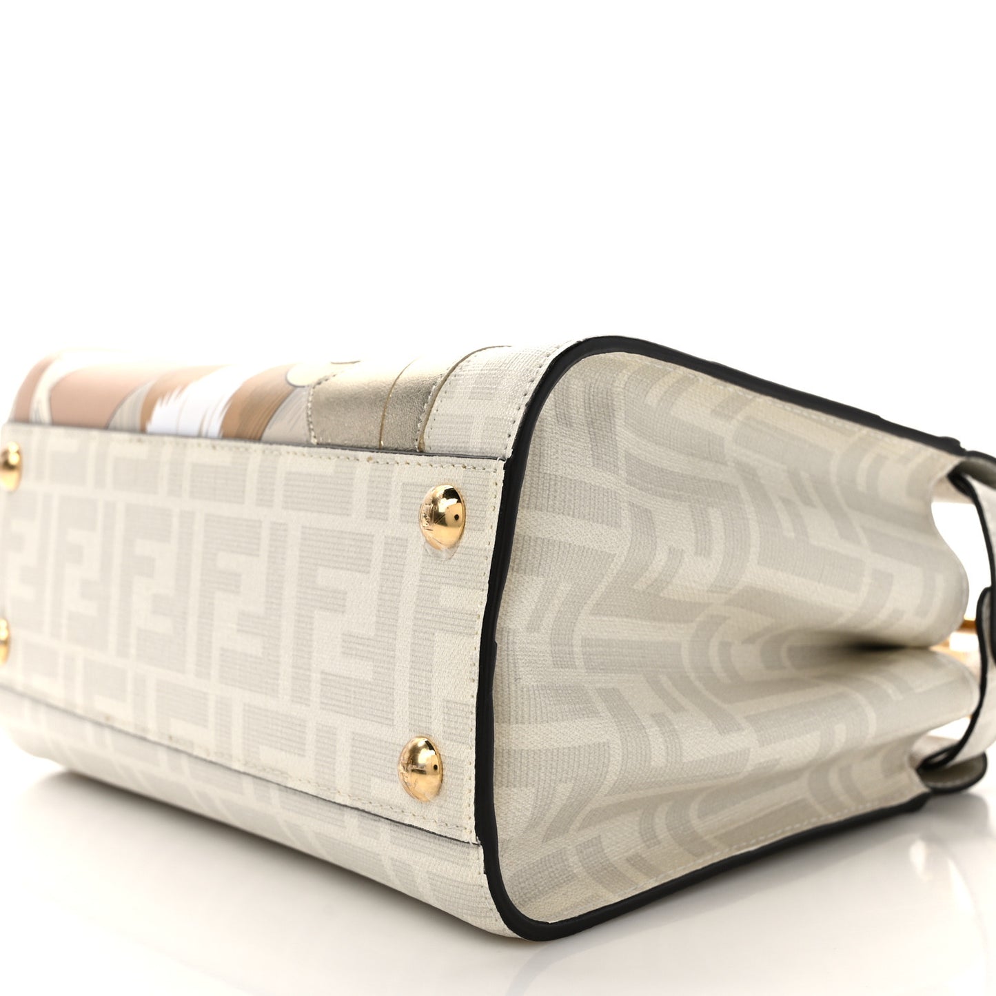Glazed Fabric Nappa FF Disco Girls Inlay Mini Peekaboo Iconic Satchel Bianco Perla Multicolor