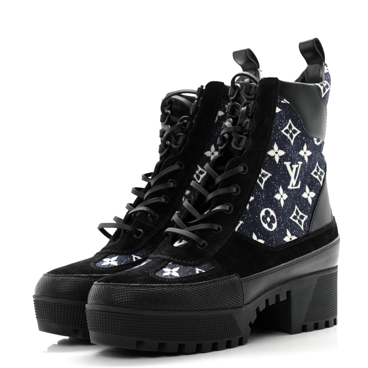 Calfskin Monogram Denim Laureate Platform Desert Boots 40 Grey