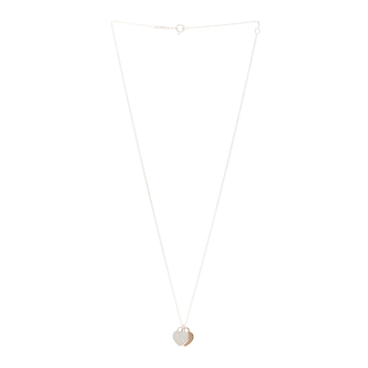 Sterling Silver 18K Rose Gold Mini Return to Tiffany Double Heart Tag Pendant Necklace