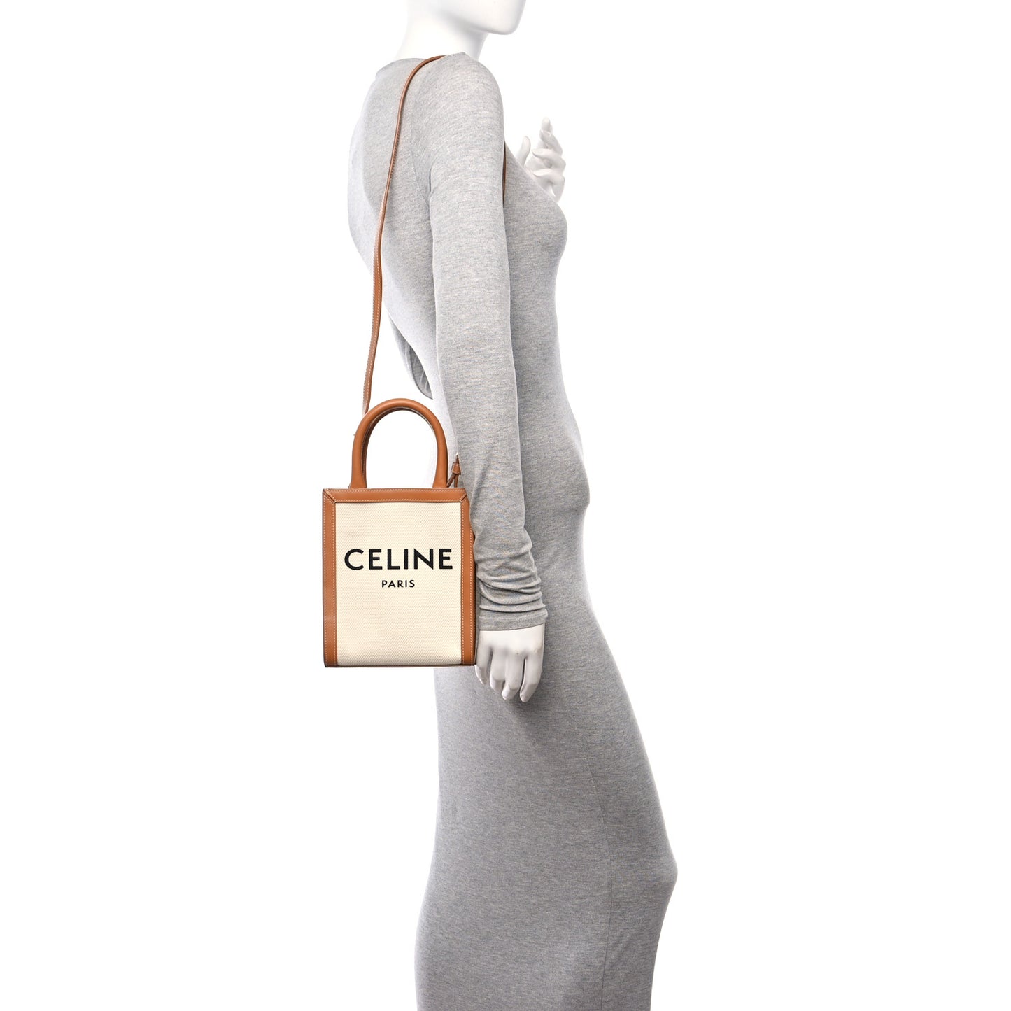 Canvas Calfskin Mini Vertical Cabas Natural Tan
