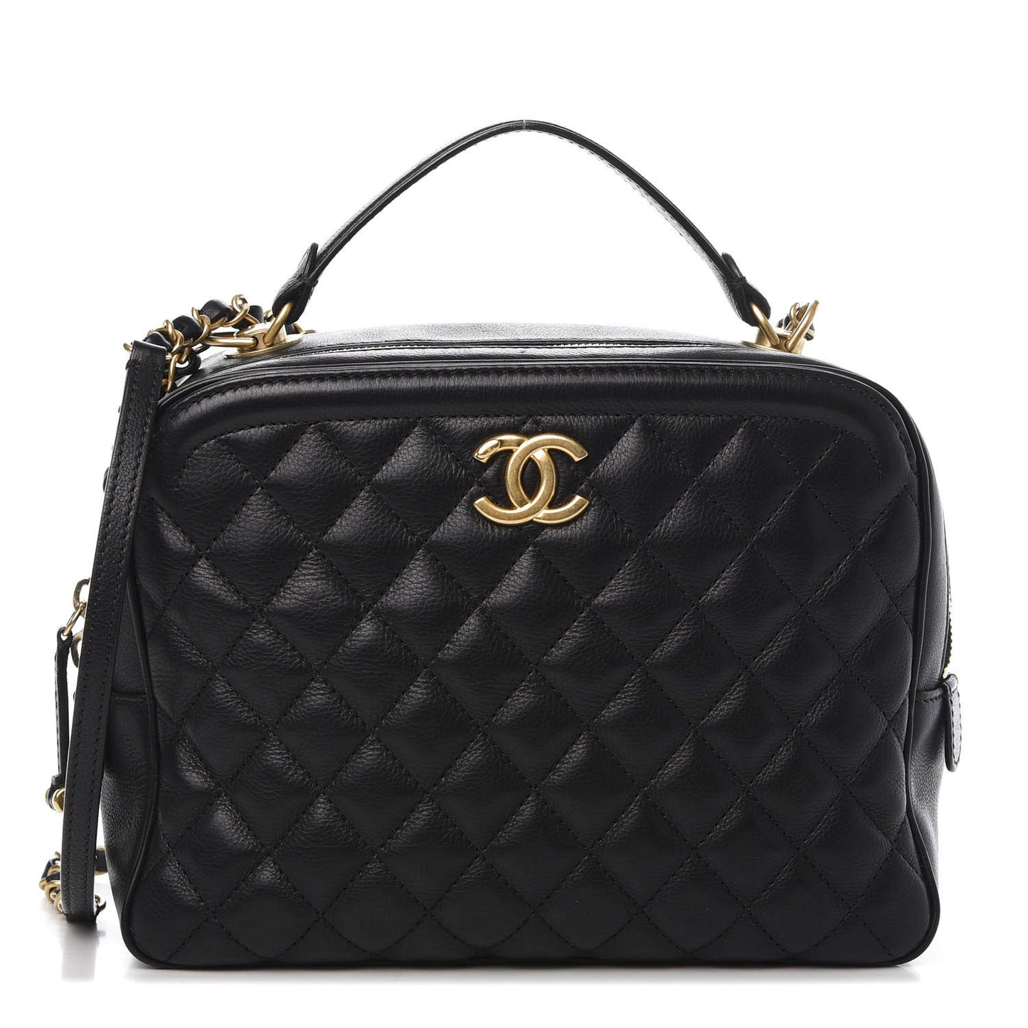 Calfskin Quilted CC Medium Vanity Case Black