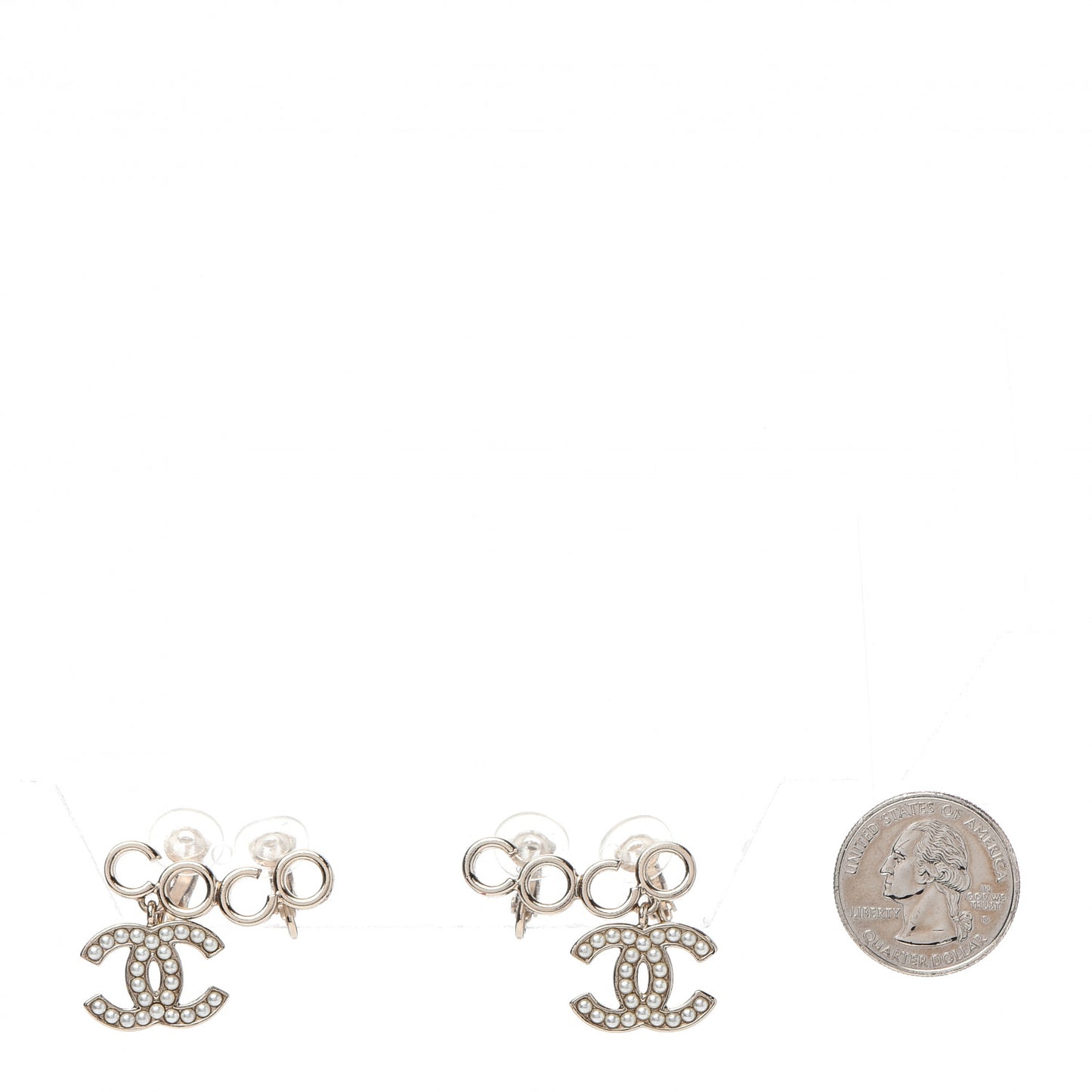 Metal Pearl CC Coco Climber Clip On Earrings Gold