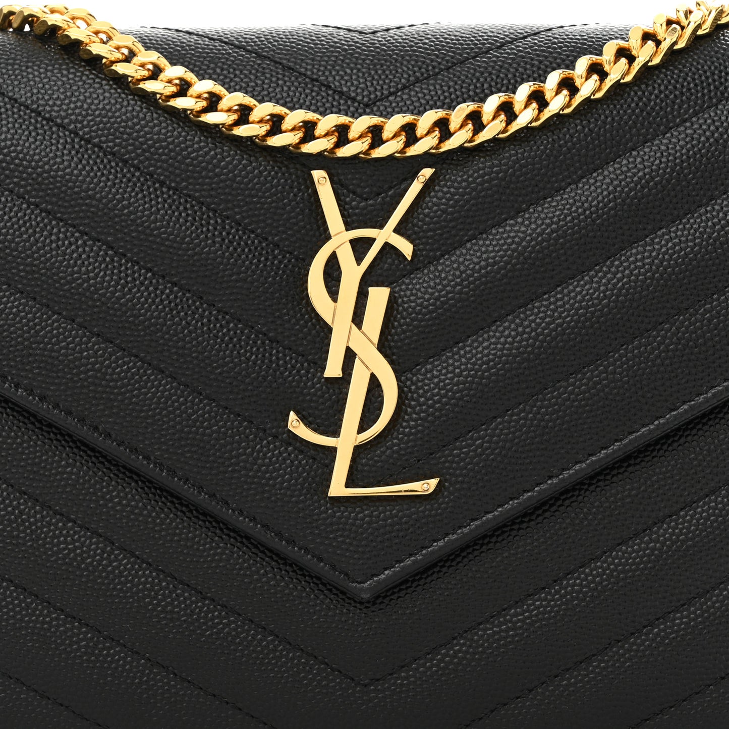 Grain De Poudre Matelasse Chevron Monogram Chain Wallet Black