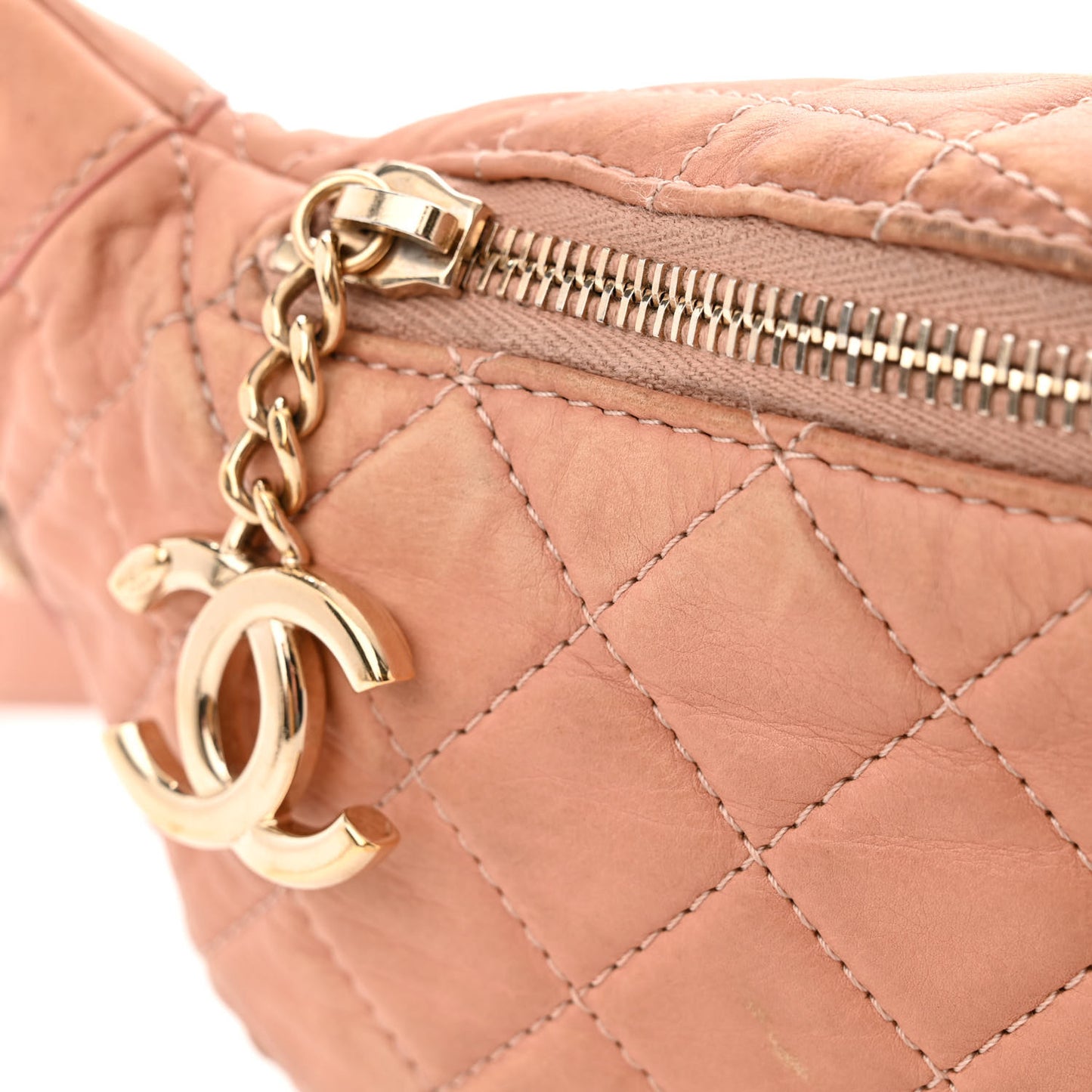 Calfskin Quilted Banane Waist Bag Fanny Pack Pink