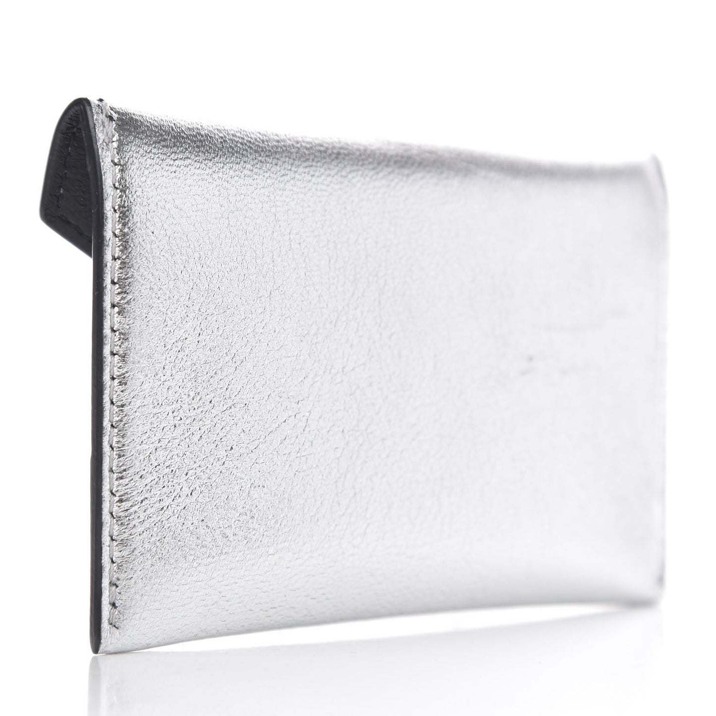 Metallic Calfskin Skull Envelope Card Holder Silver