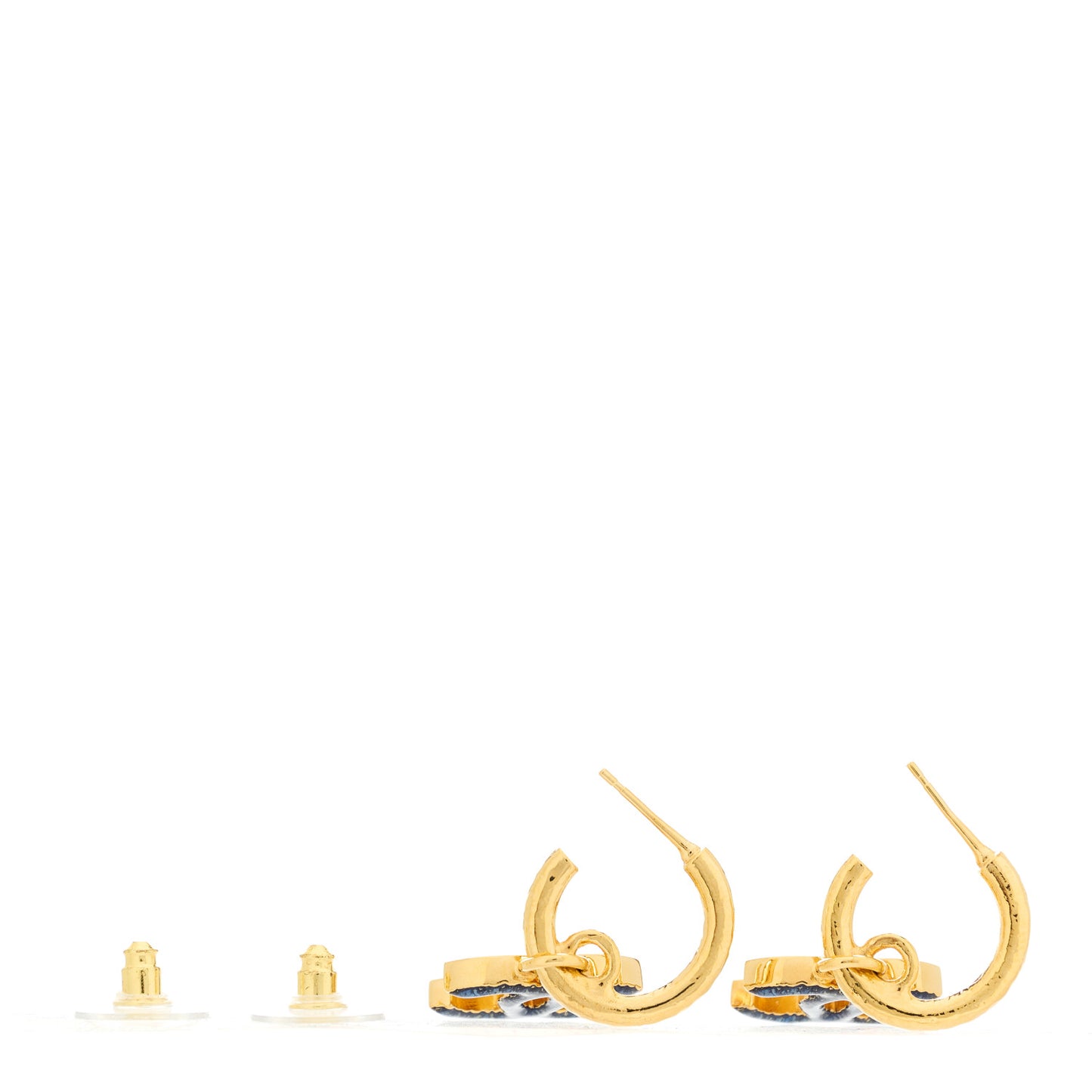 Metal Enamel CC Denim Drop Earrings Gold Blue
