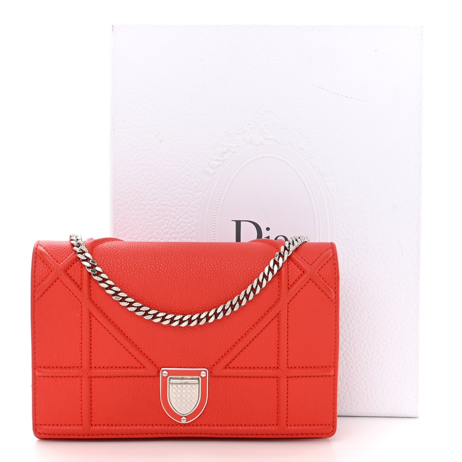 Christian Dior Grained Calfskin Diorama Wallet on Chain Pouch Rouge Vif 12 of 12