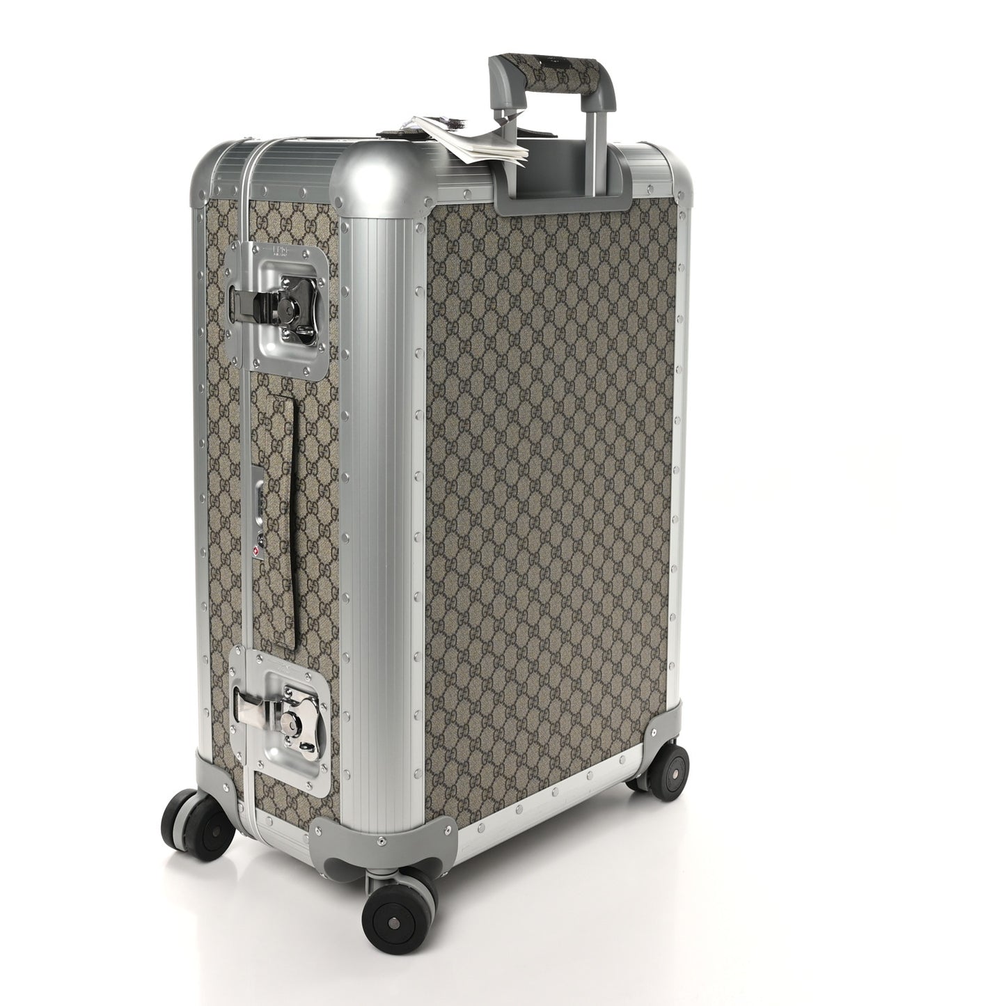 GG Supreme Monogram Aluminium Porter Medium Trolley Suitcase Beige Ebony Silver