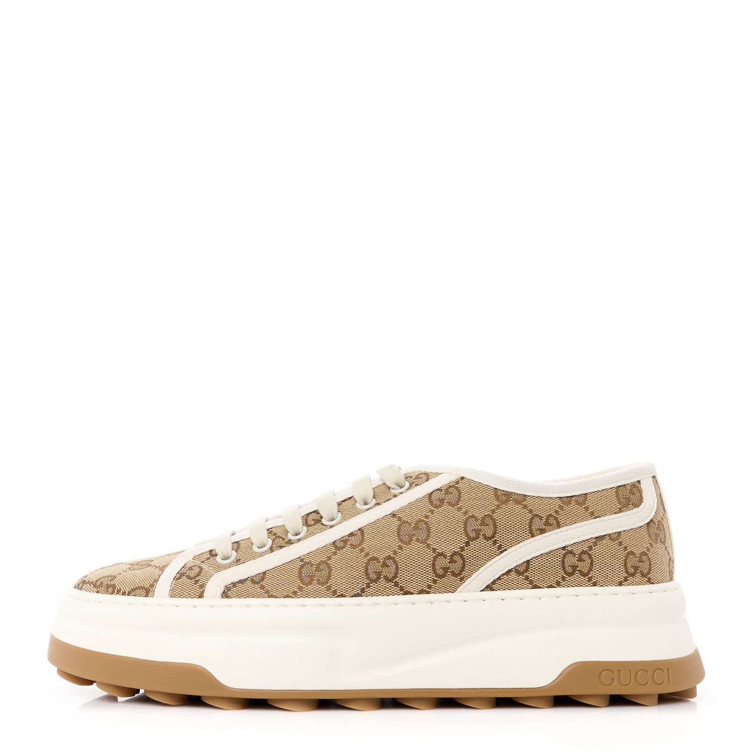 Gucci GG Monogram Mens 1977 Tennis Platform 52mm Sneakers 9 Beige Ebony Mystic White 1 of 8