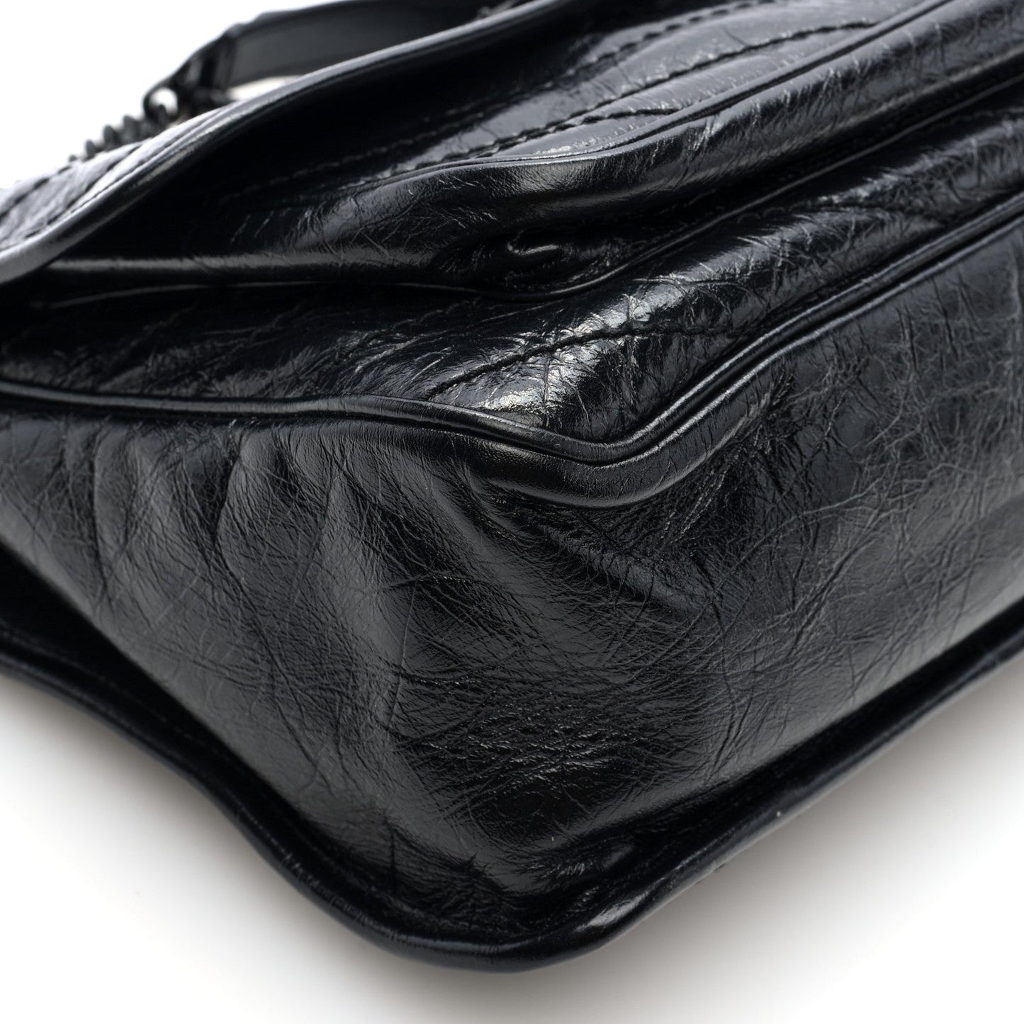 Crinkled Calfskin Matelasse Monogram Medium Niki Chain Satchel Black