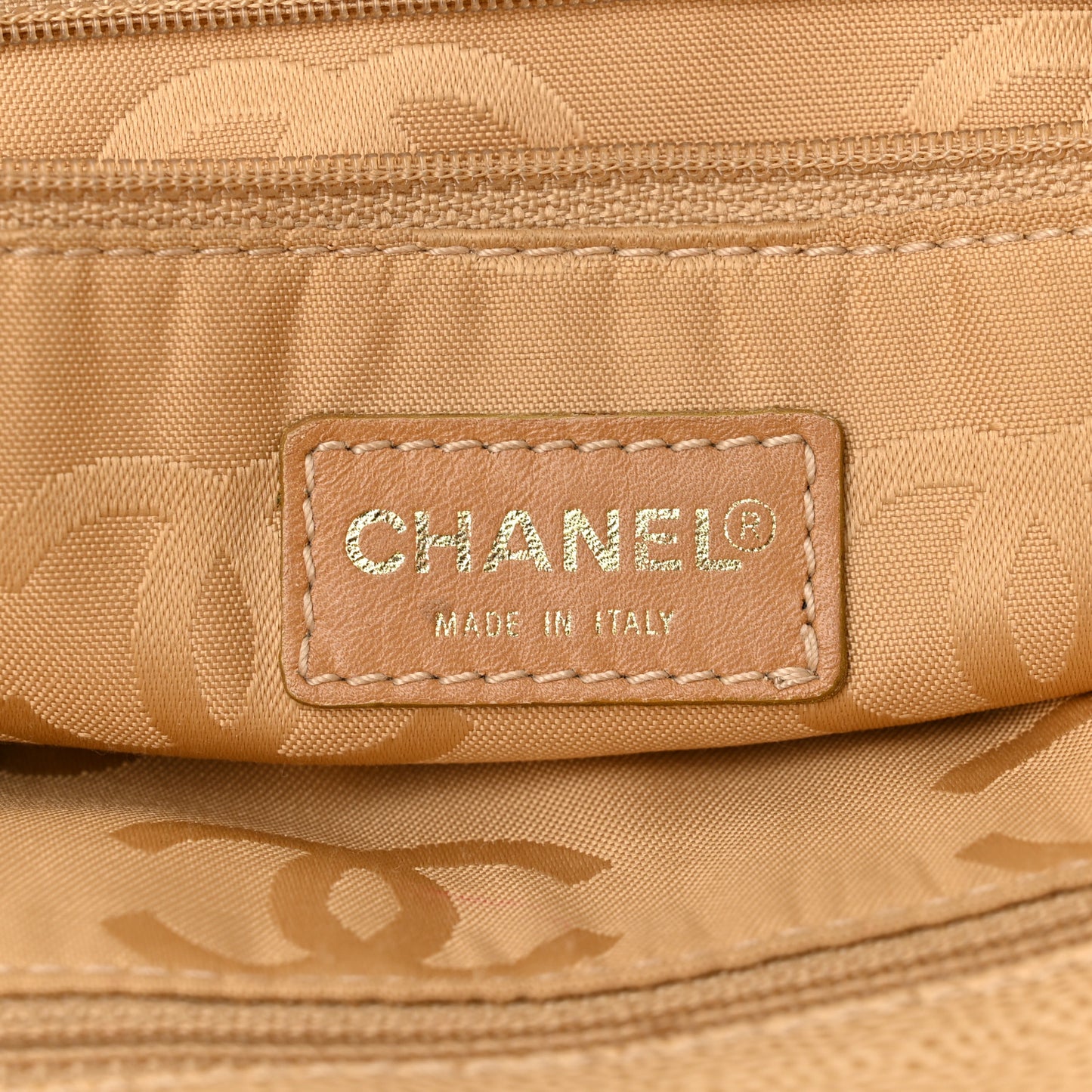 Caviar Wood CC Drawstring Bucket Bag Beige