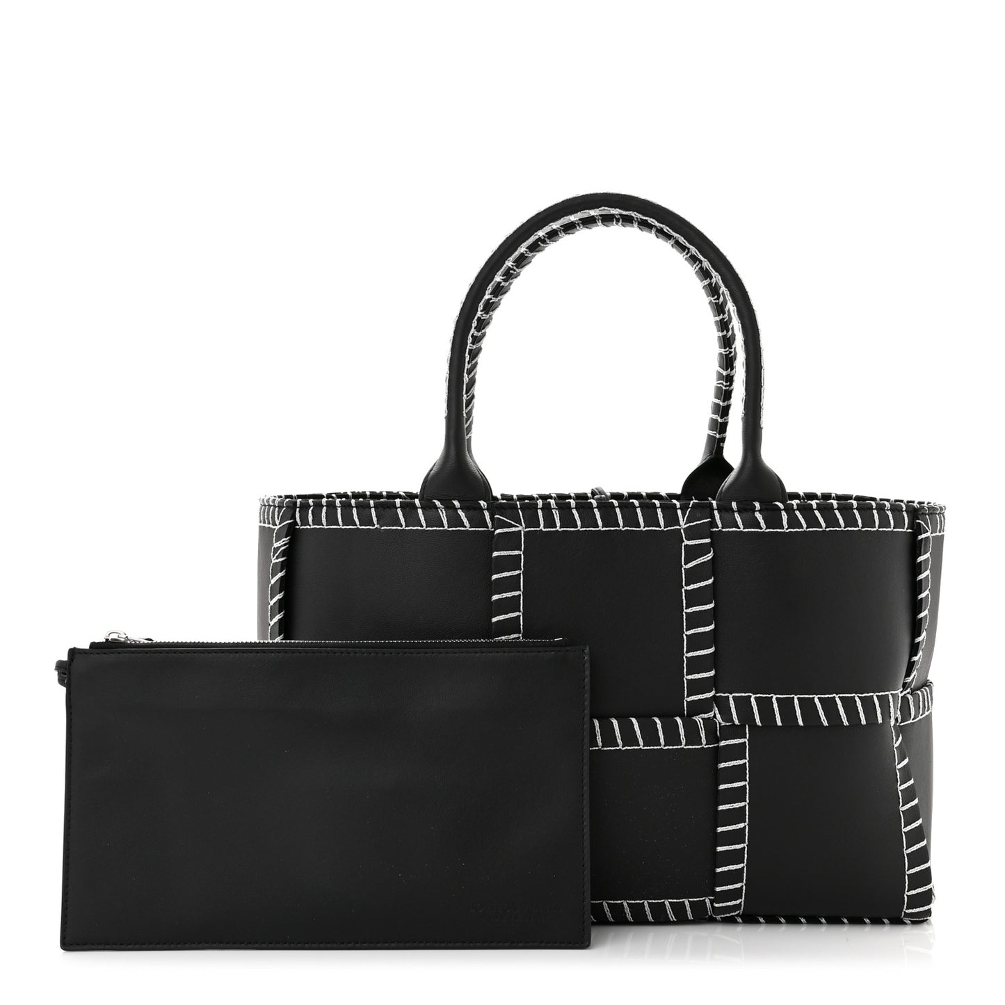 Nappa Maxi Intrecciato Overlock Stitched Small Arco Tote Black Silver