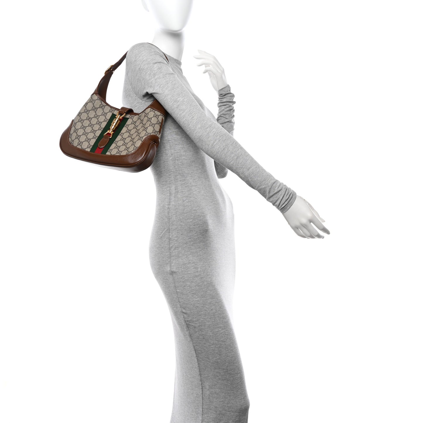 GG Supreme Monogram Azalea Calfskin Web Small Jackie 1961 Hobo Beige Ebony Brown Sugar