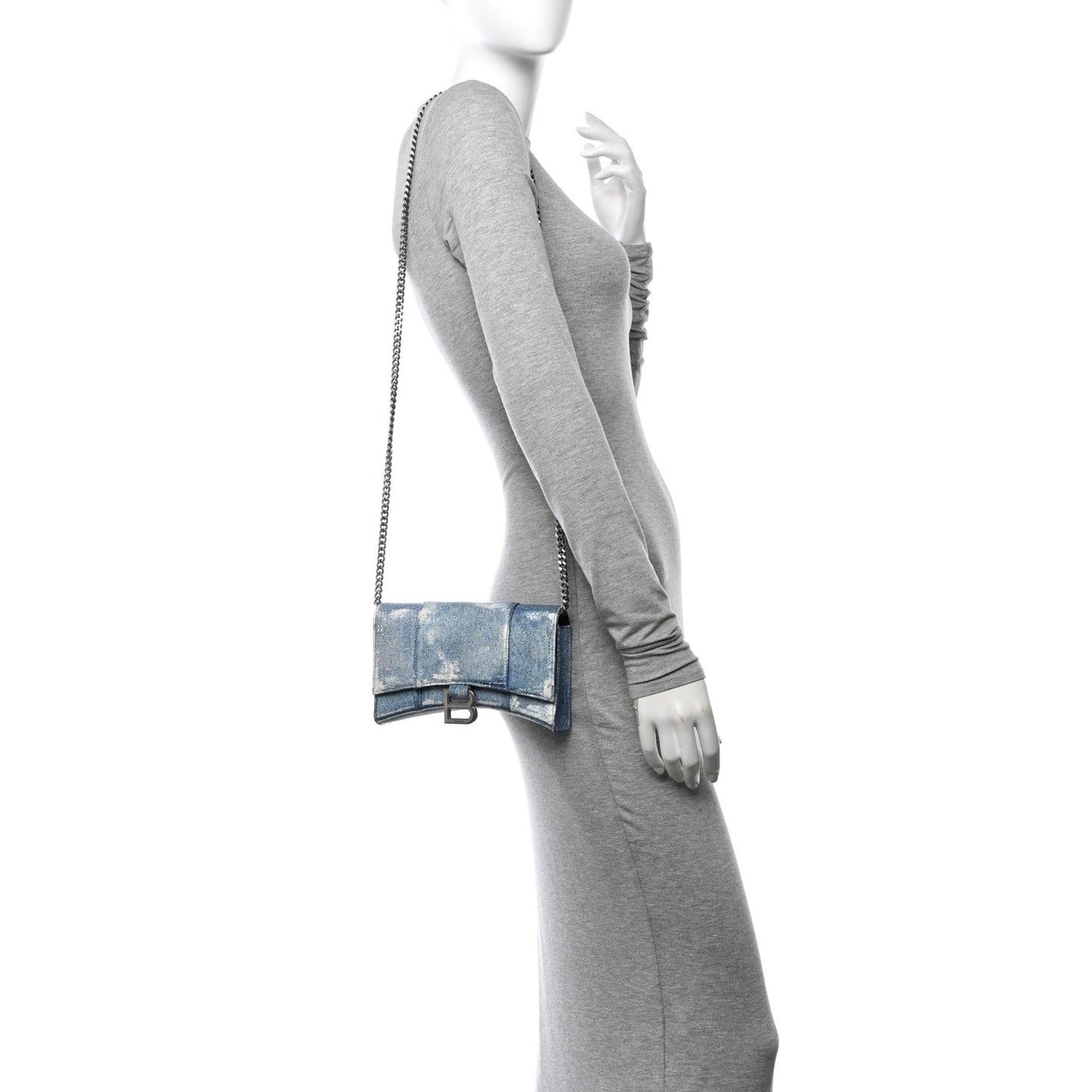 Nappa Denim Printed Hourglass Chain Bag Denim Blue