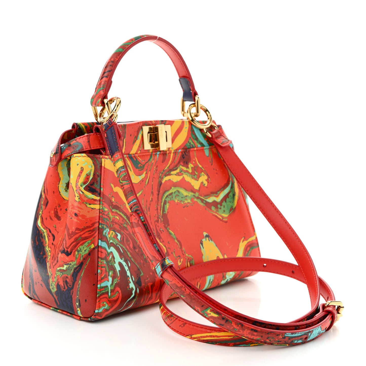 Nappa Marble Mini Peekaboo Iconic Satchel Rosso Multicolor