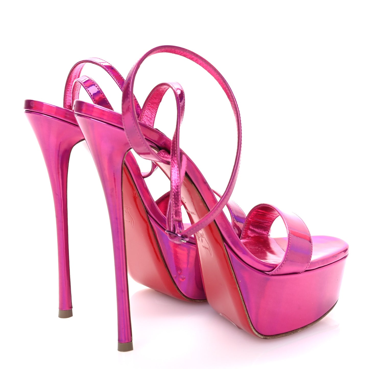 Patent Psychic Loubi Queen Alta 150 Platform Sandals 38 Fuxia