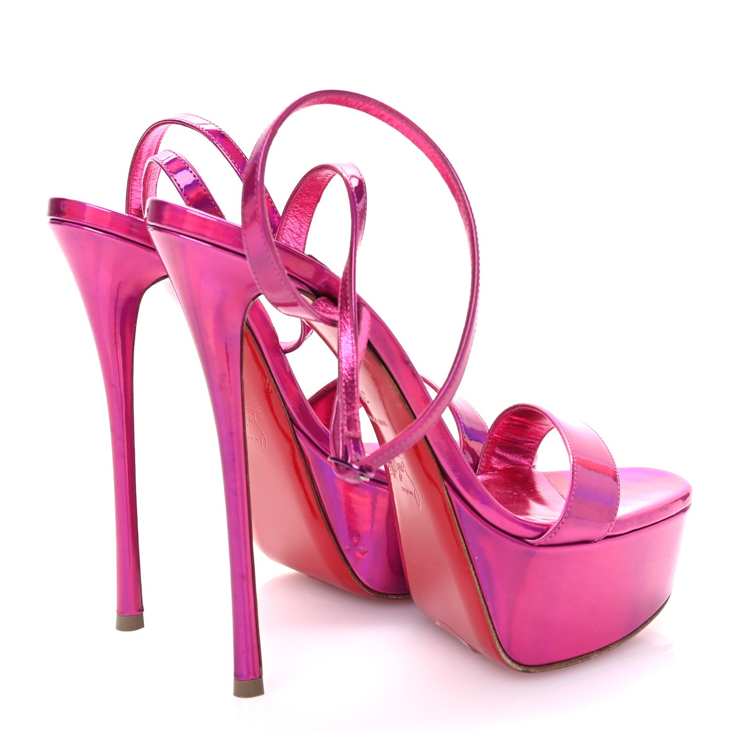 Christian Louboutin Patent Psychic Loubi Queen Alta 150 Platform Sandals 38 Fuxia 4 of 7