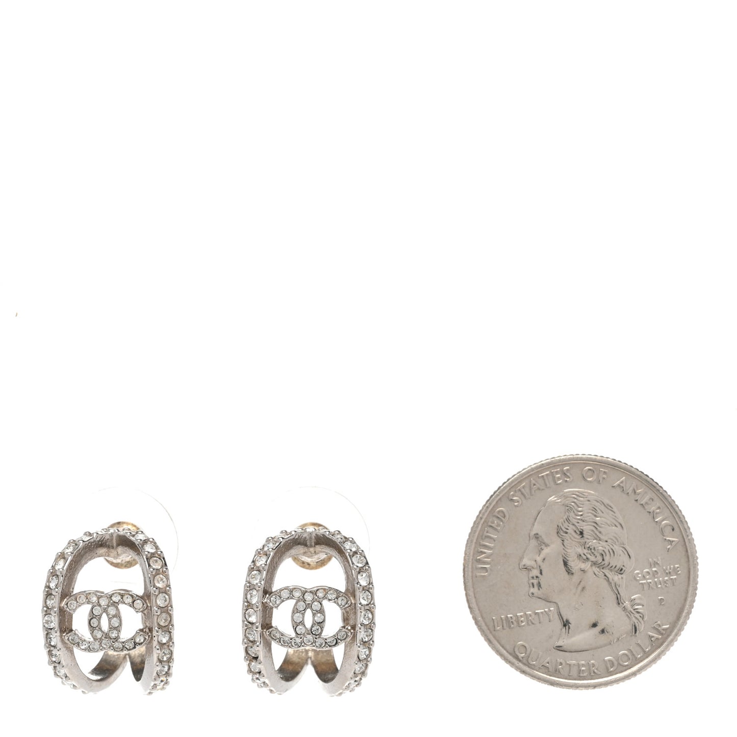 Crystal Strass CC Double Hoop Earrings Silver