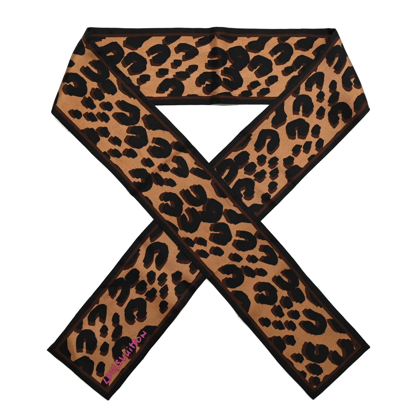 Silk Leopard Bandeau Scarf Marron