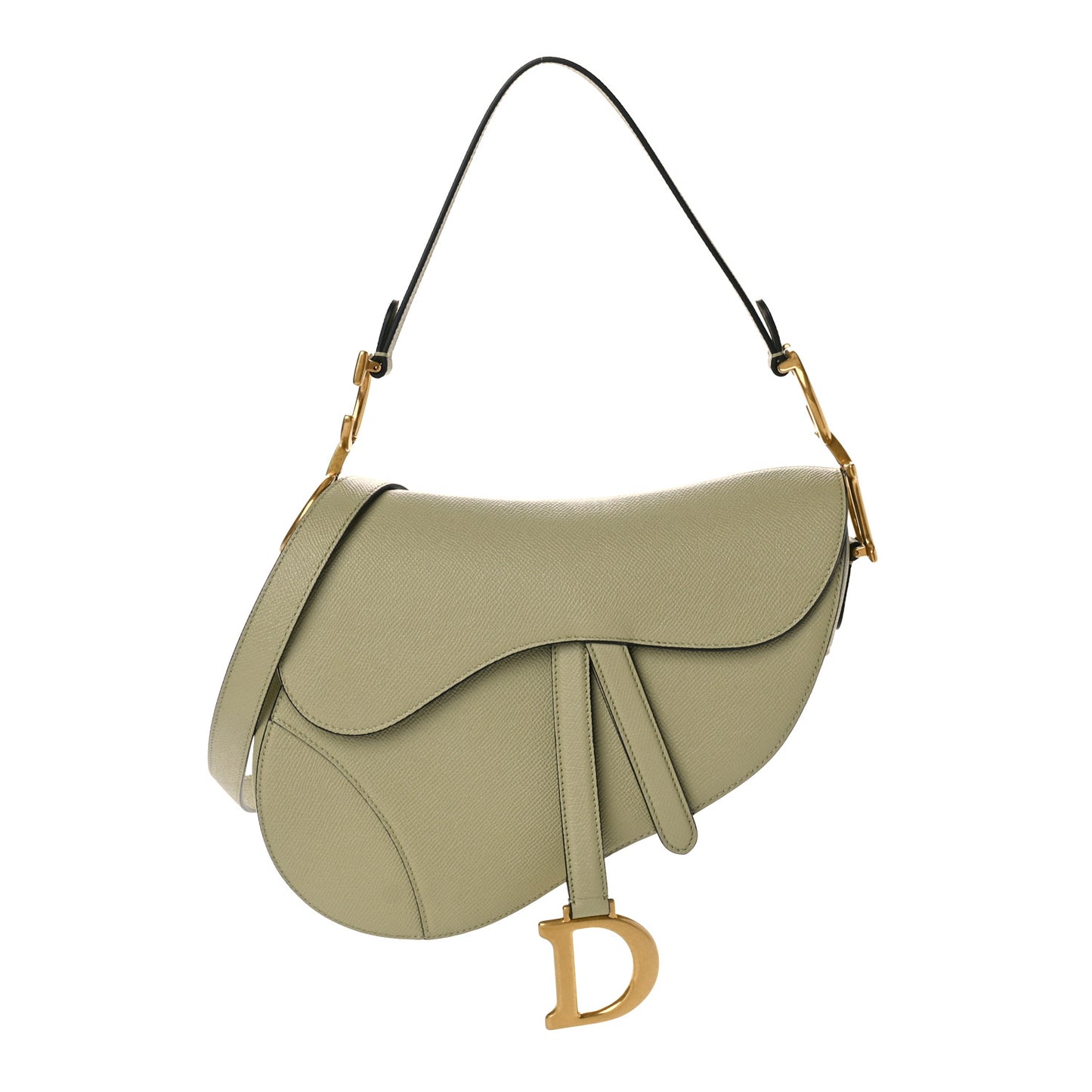 Grained Calfskin Saddle Bag With Strap Green