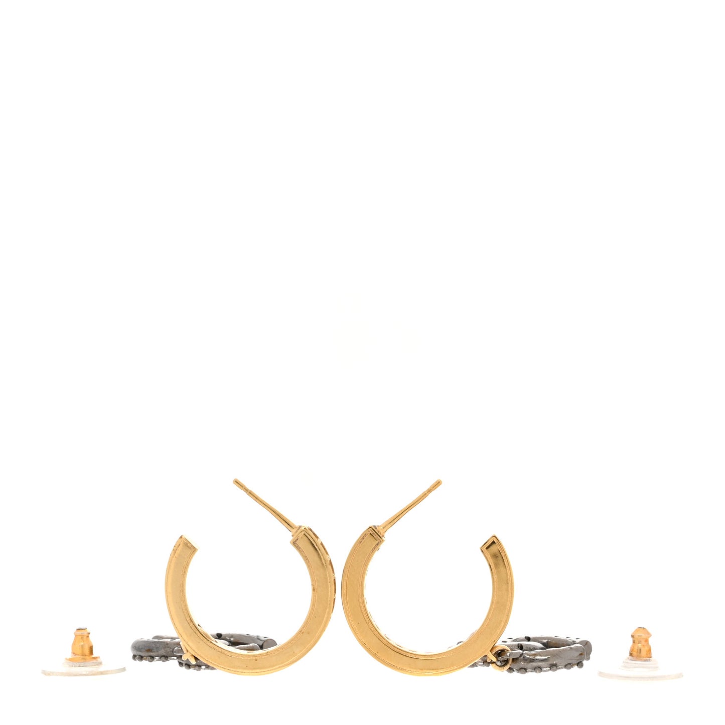 Crystal Lock Symbols CC Hoop Drop Earrings Gold Ruthenium