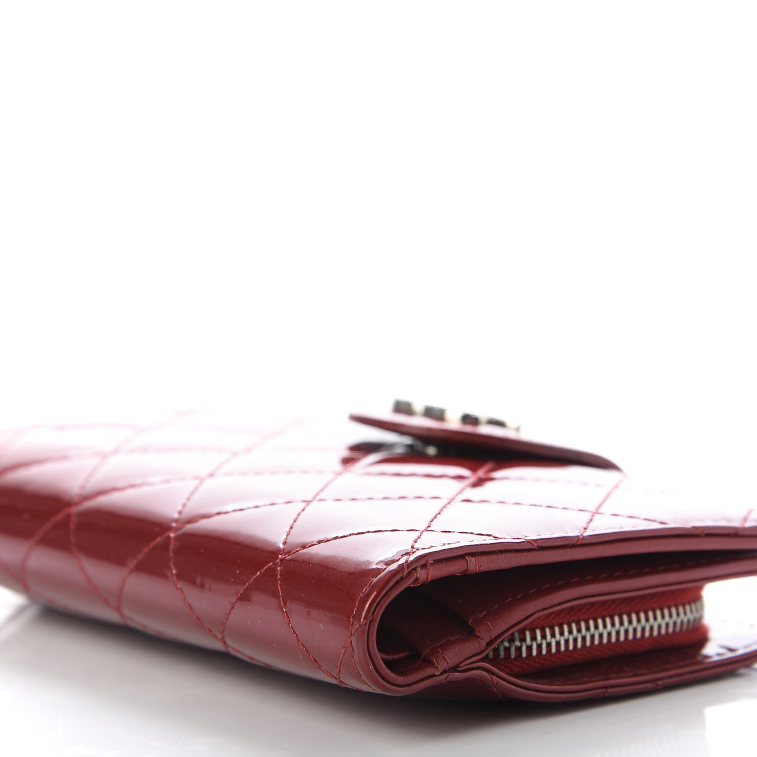 Chanel Patent Quilted Brilliant Zipped Pocket Wallet Dark Red 7 of 9