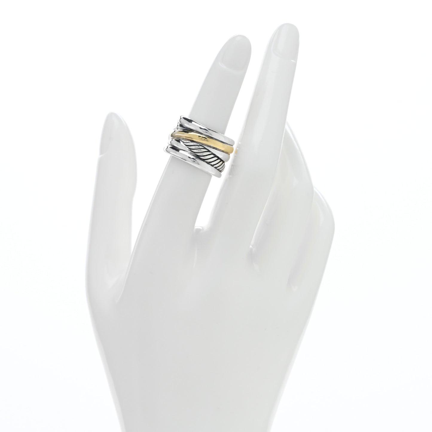 Sterling Silver 18K Yellow Gold Crossover Wide Ring 52 6
