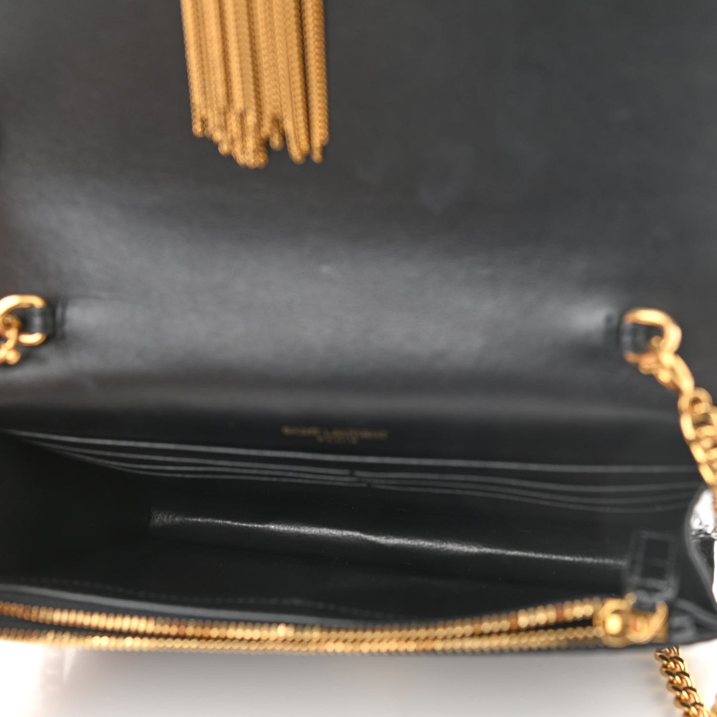 Calfskin Crocodile Embossed Kate Monogram Tassel Chain Wallet Black