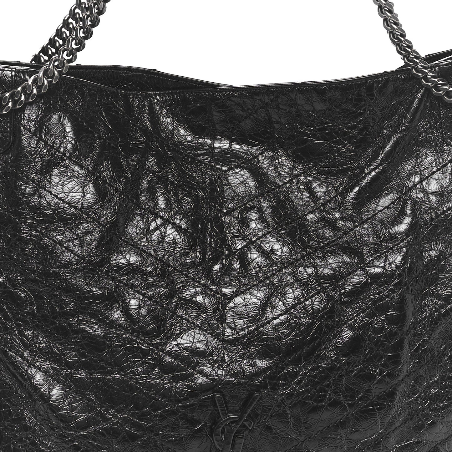 Crinkled Calfskin Matelasse Monogram Large Niki Shopper Tote Black