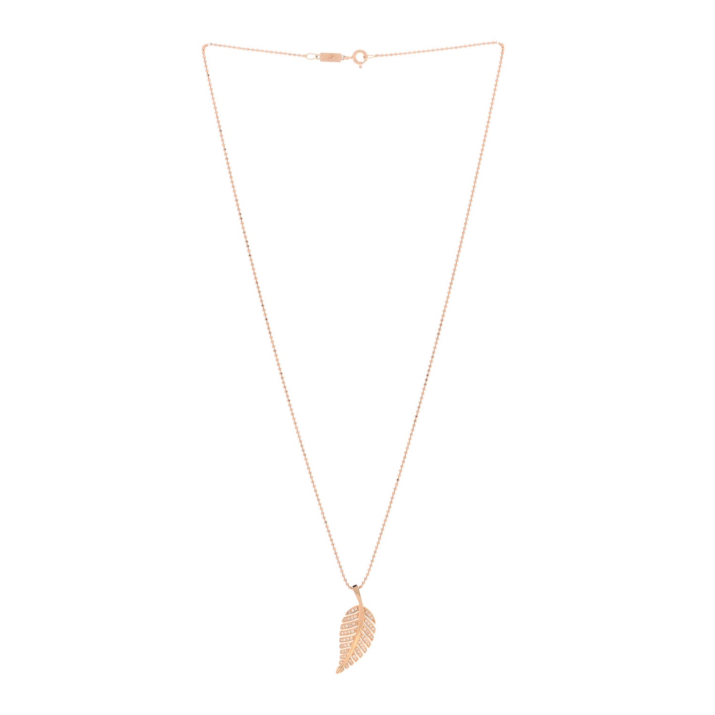 18K Rose Gold Diamond Small Leaf Pendant Necklace
