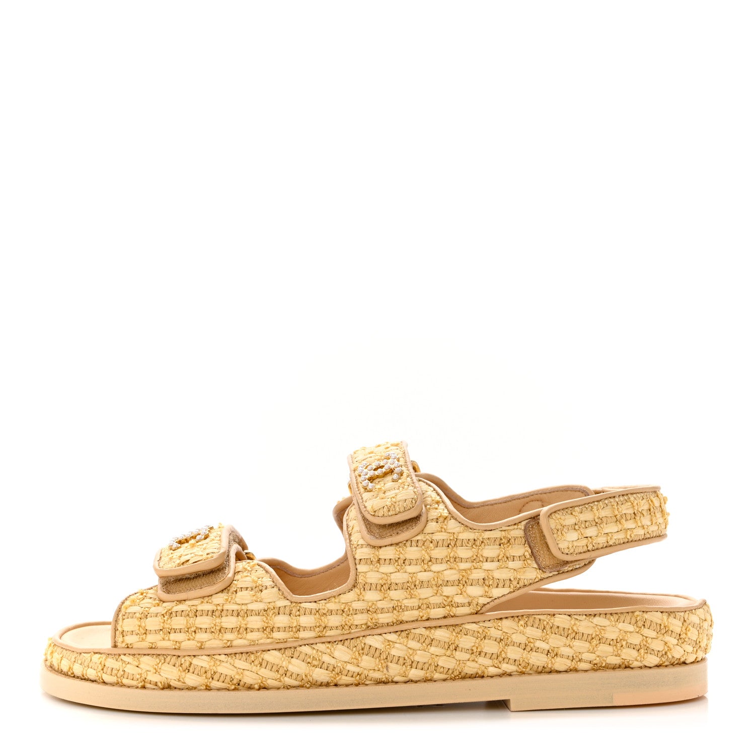 Chanel Braided Fabric Velcro Dad Sandals 37.5 Beige 1 of 8