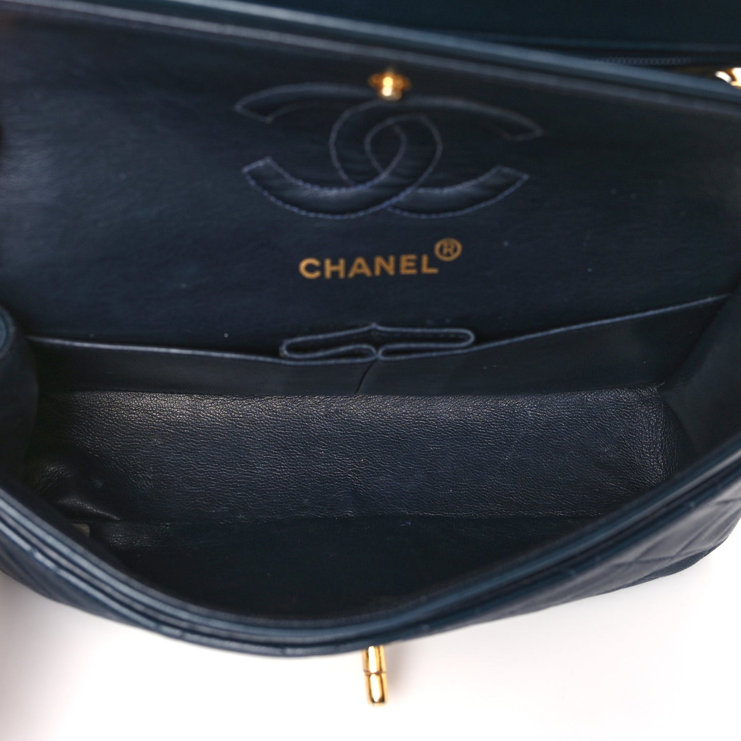 Lambskin Quilted Medium Double Flap Navy