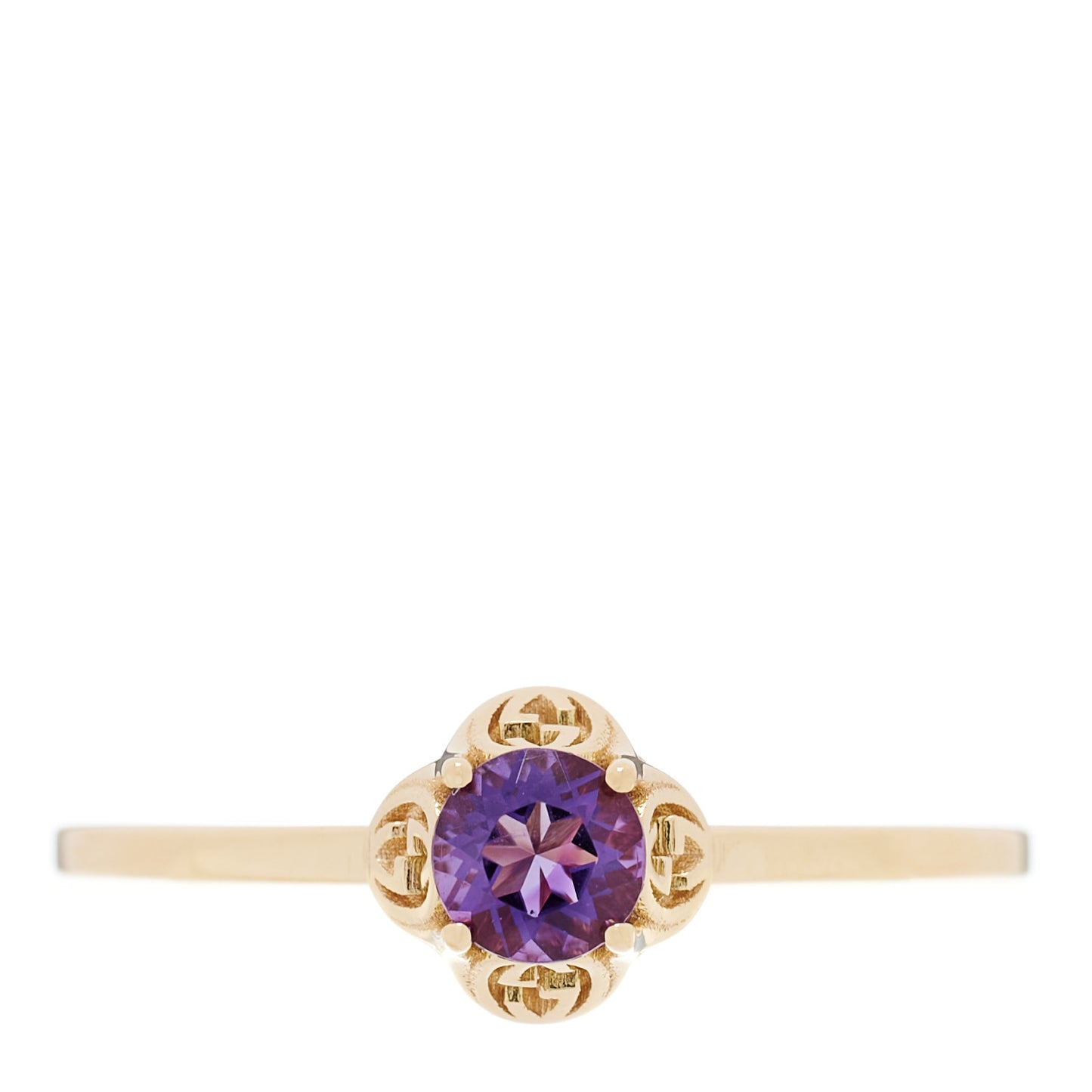18K Yellow Gold Amethyst Interlocking G Ring 51 5.75
