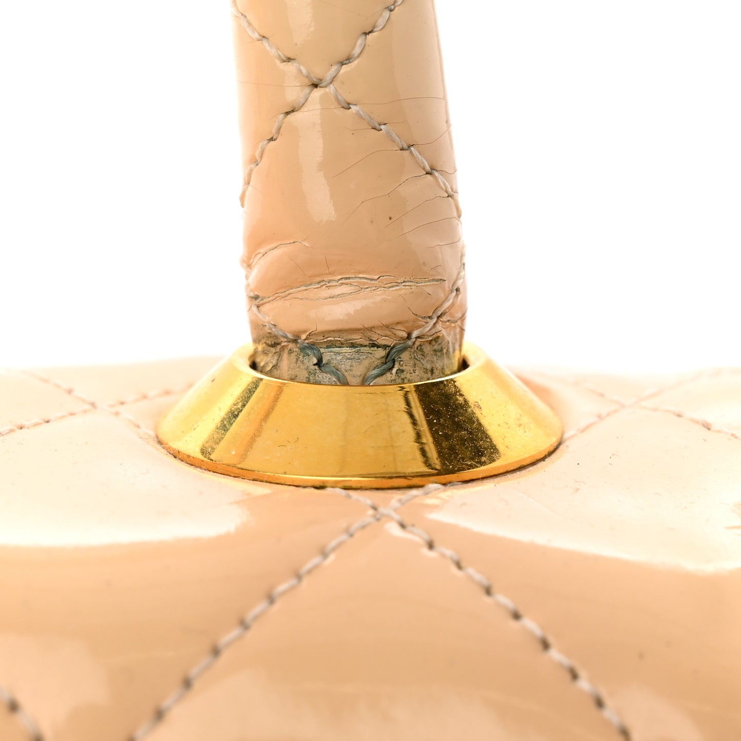 Patent Quilted Top Handle Single Flap Light Beige