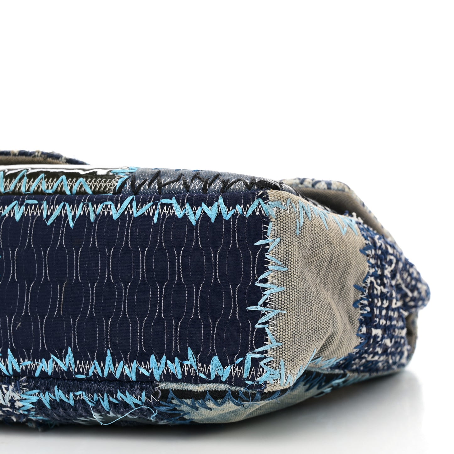 Denim Tweed Patchwork Jumbo Single Flap Blue
