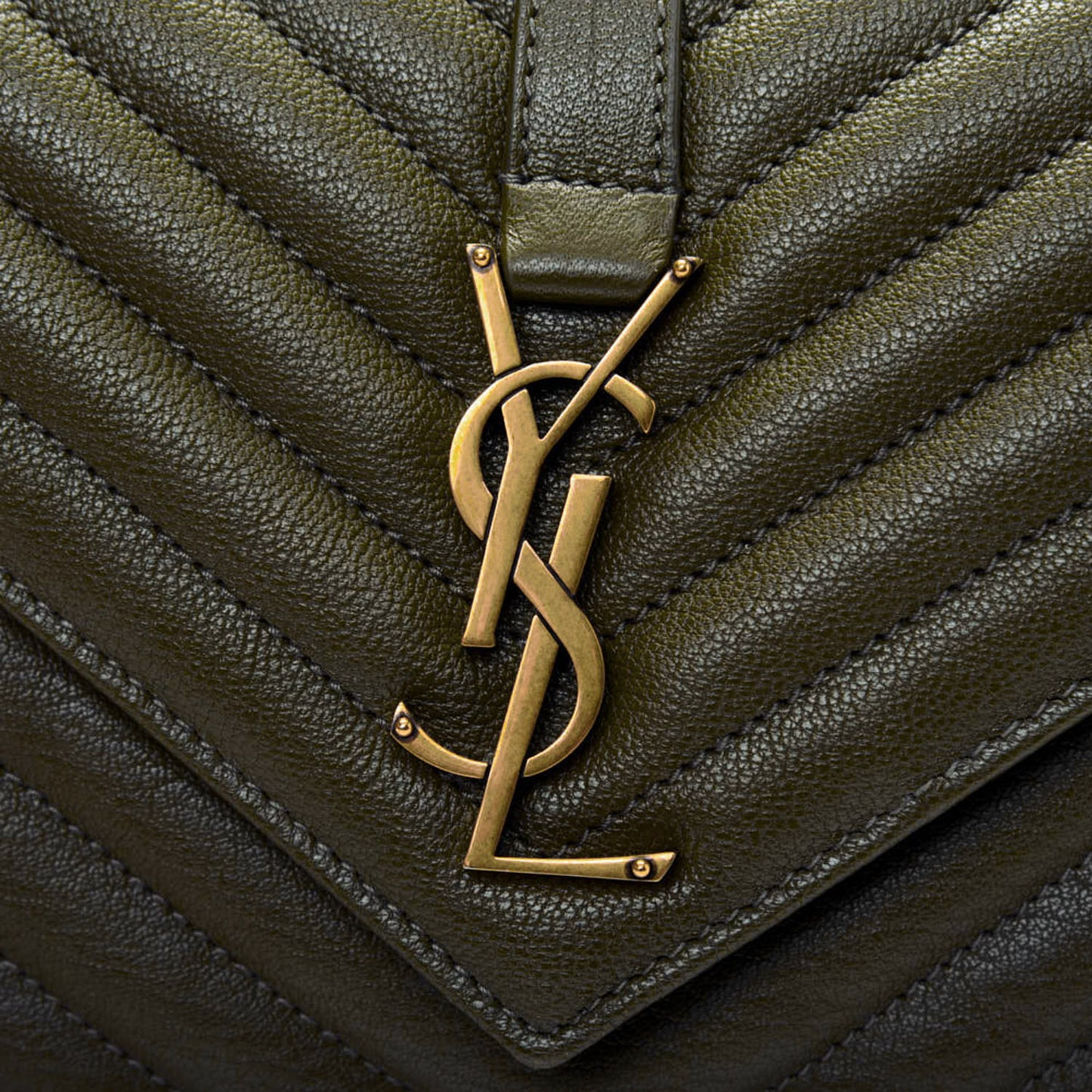 Sheepskin Matelasse Chevron Monogram Medium College Bag Military Olive