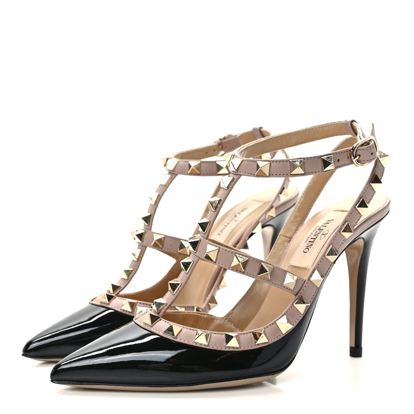 Patent Nappa Rockstud Ankle Strap 100mm Pumps 35 Black Poudre