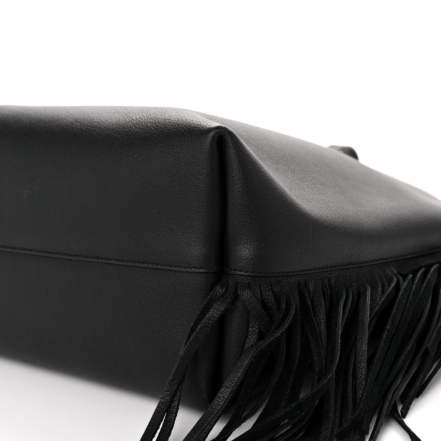 Calfskin Large Fringe Shopping Tote Black