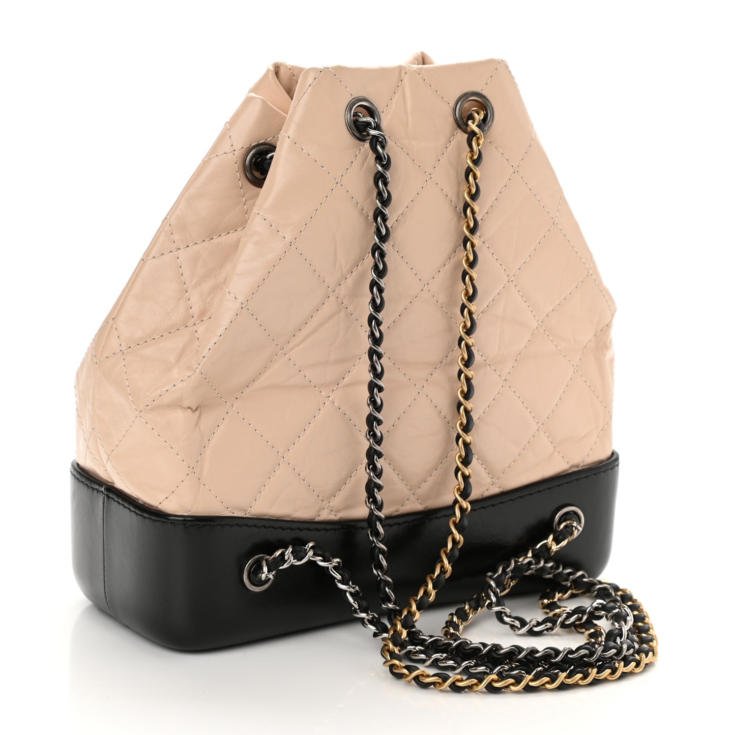 Aged Calfskin Quilted Small Gabrielle Backpack Beige Black