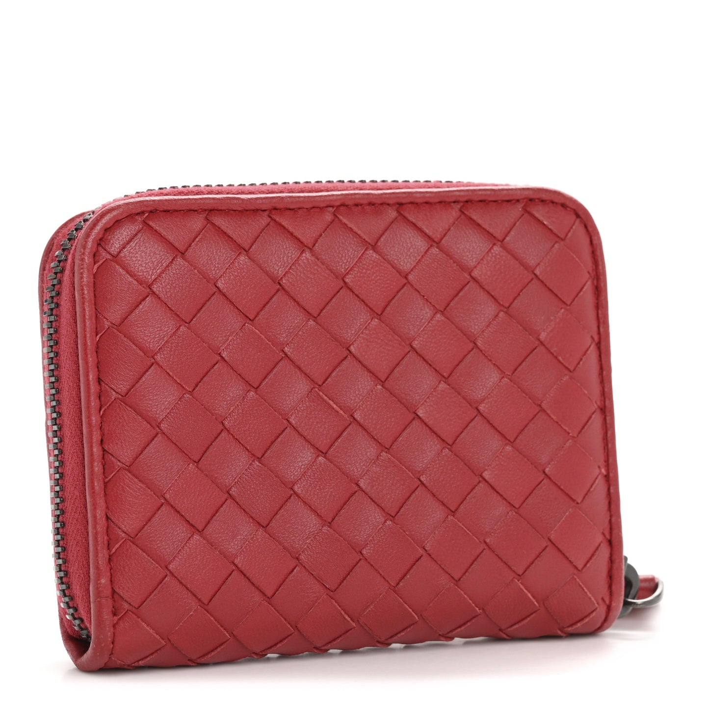 Nappa Intrecciato Zip Around Coin Purse Red