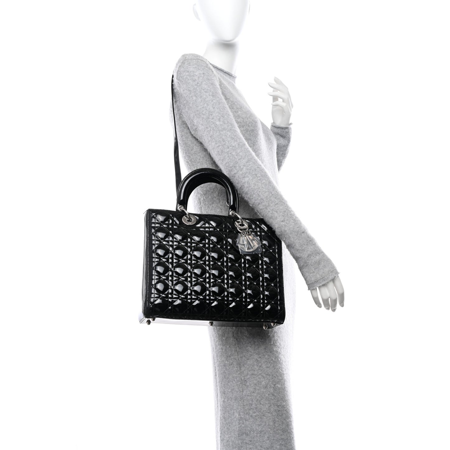 CHRISTIAN DIOR Patent Cannage Large Lady Dior Black