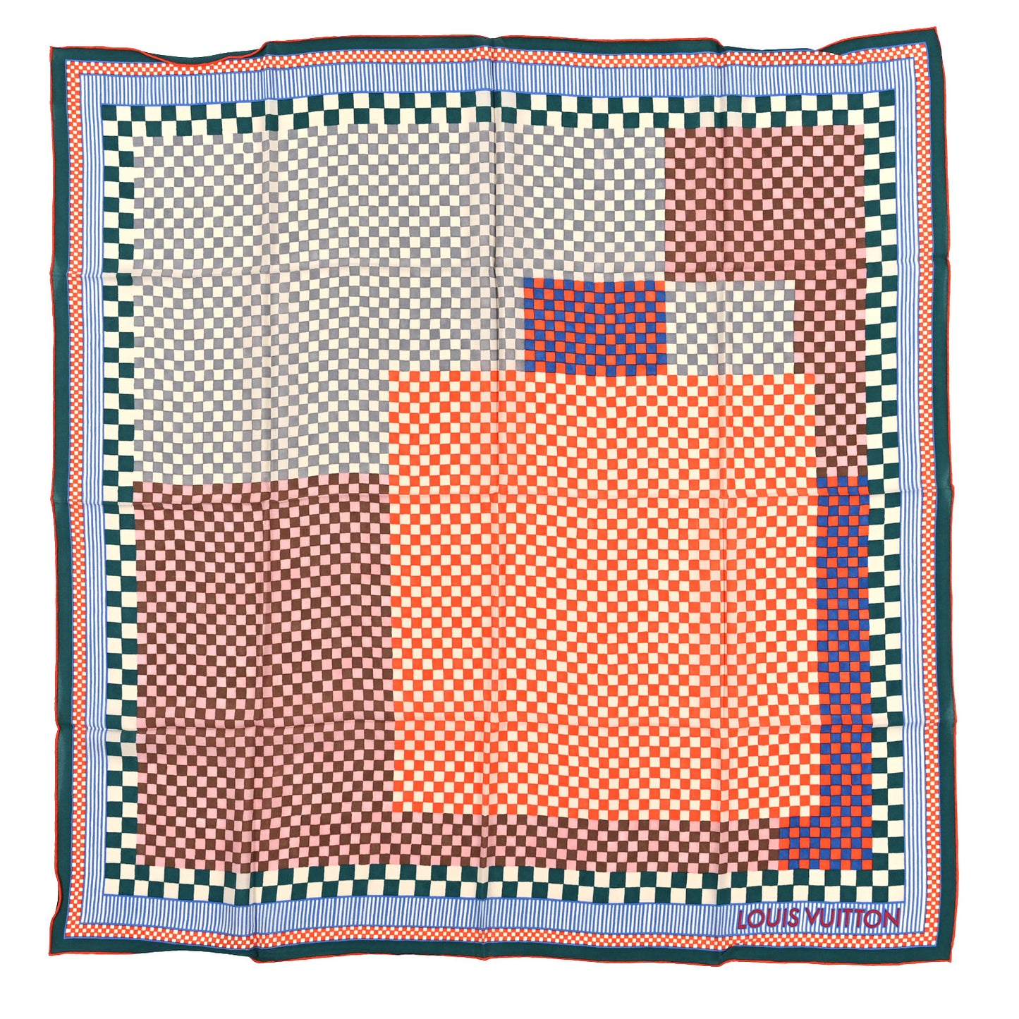 Silk Damier Aquarelle Scarf Piment