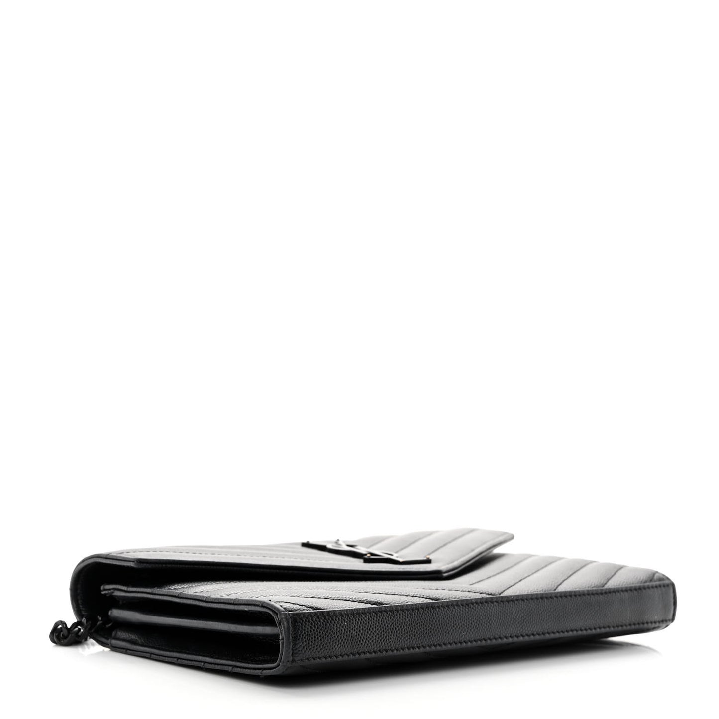 Grain De Poudre Matelasse Chevron Monogram Monochrome Chain Wallet Black