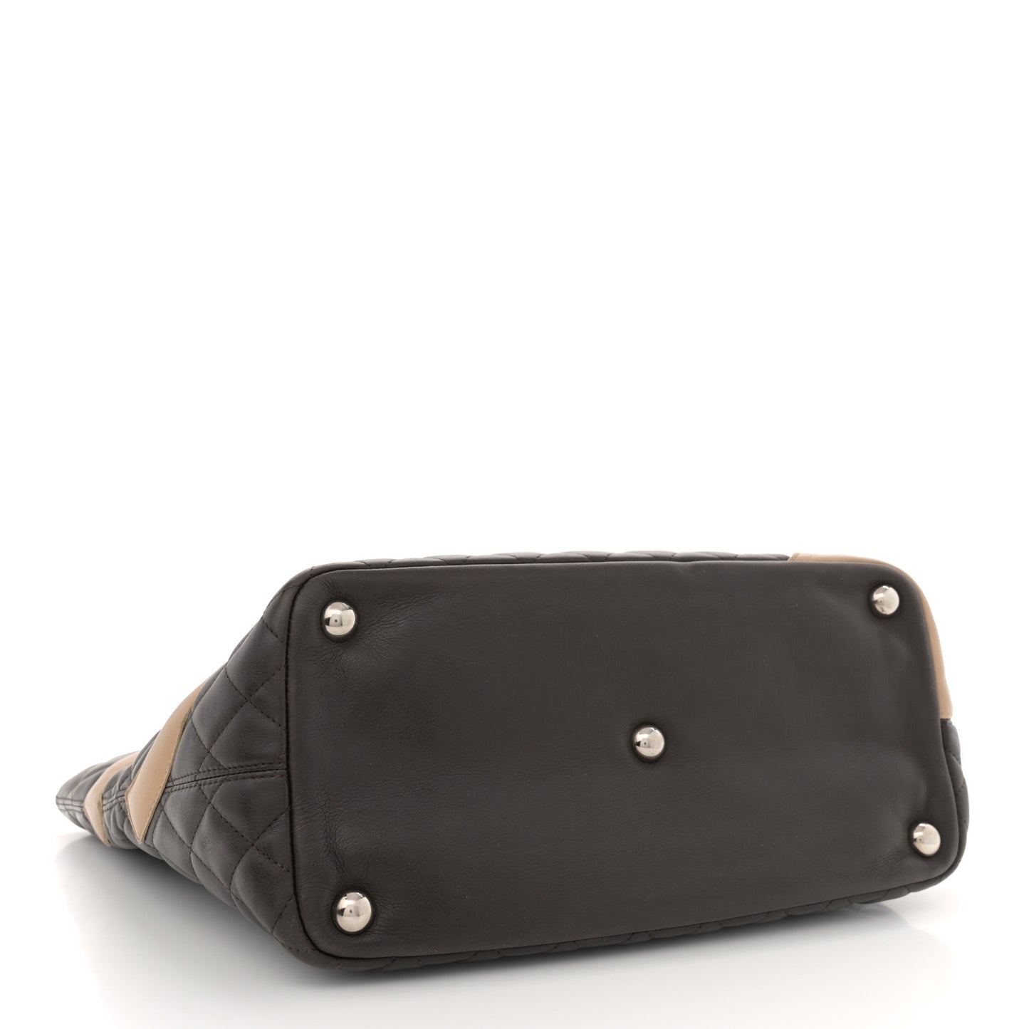 Calfskin Quilted Large Cambon Tote Brown Beige